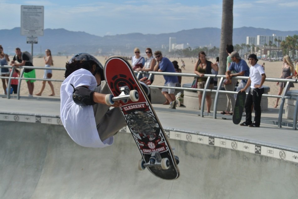 skateboard on a venetian beach in california