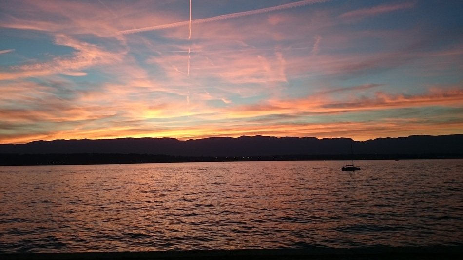 colorful sunset over south of france