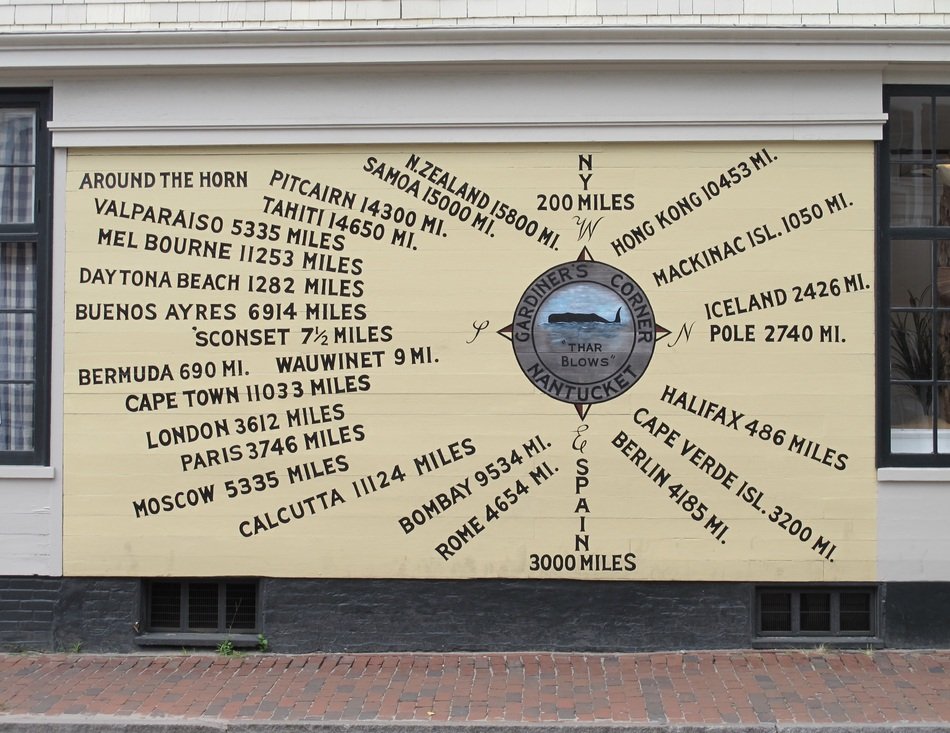 map of distances on the island of Nantucket in the Atlantic Ocean