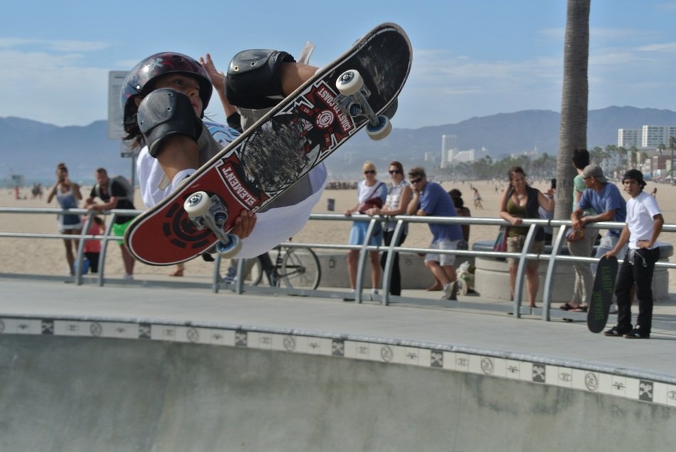 skateboarder on the beach in los angeles