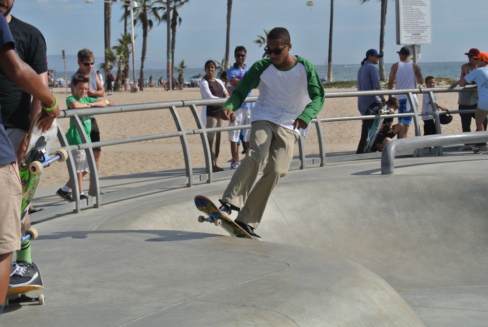 skateboard on the beach in los angeles