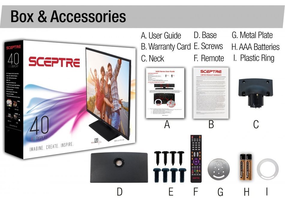 SCEPTRE X405BV-F 40" LED Class 1080P HDTV with ultra slim metal brush bezel, 60Hz, Built-in Digital Tuner N3
