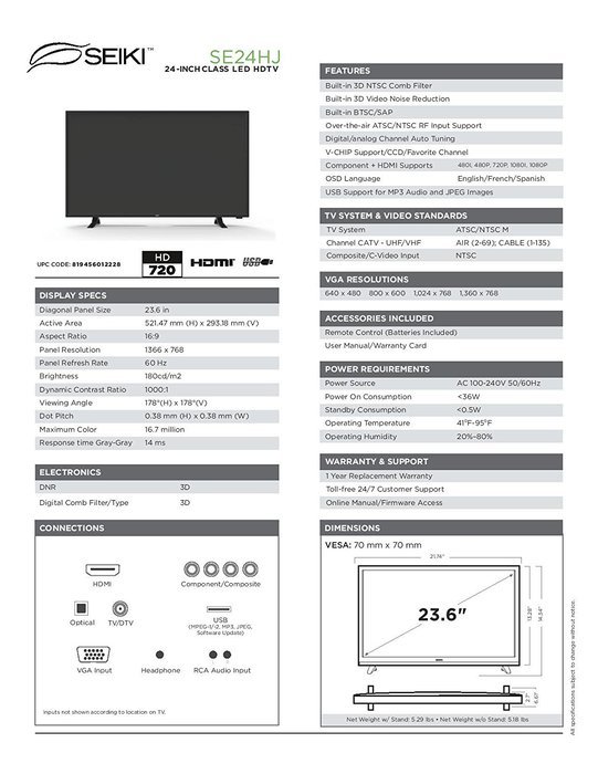 Seiki SE43FY 43-Inch 1080p LED TV (2015 Model) N8