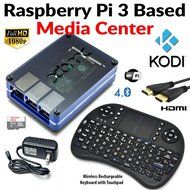 Raspberry Pi 3 Based - Extreme Xbmc Kodi Media Center - Blue Case - Bundle with Wireless Keyboard/Touchpad