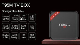 Rominetak T95M Android 6.0 Marshmallow OS TV Box Quad Core 1GB DDR3 RAM 8GB Flash 4K UHD 3D HDMI Kodi 16.1 Fully... N2