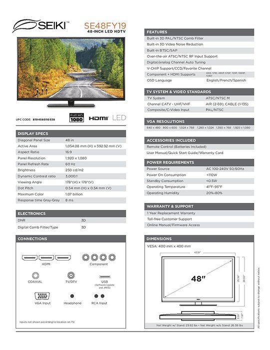 Seiki SE24FE01-W 24-Inch 1080p 60Hz LED TV (2014 Model) N18