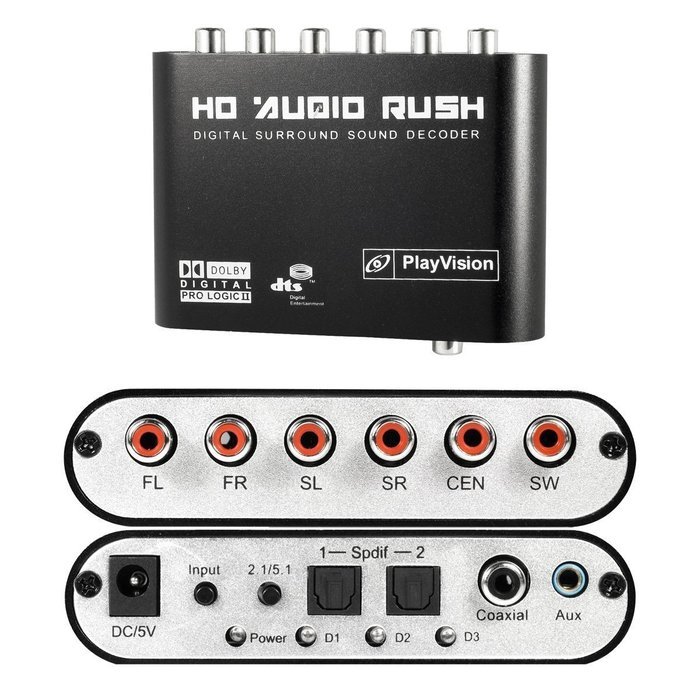 Gouptec 5.1 Audio Rush Digital Sound Decoder Converter - Optical SPDIF/ Coaxial Dolby AC3 DTS stereo(R/L) to 5.1CH...