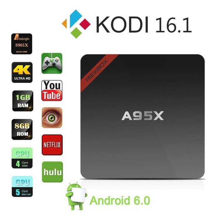 NEXBOX Android 6.0 TV Box A95X Pro Amlogic S905X Quad Core 2.0GHz XBMC KODI 16.1 Pre-installed 1GB/8GB VP9 Ultra...