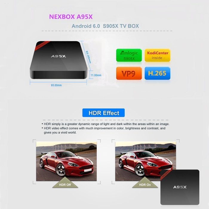 NEXBOX Android 6.0 TV Box A95X Pro Amlogic S905X Quad Core 2.0GHz XBMC KODI 16.1 Pre-installed 1GB/8GB VP9 Ultra... N3