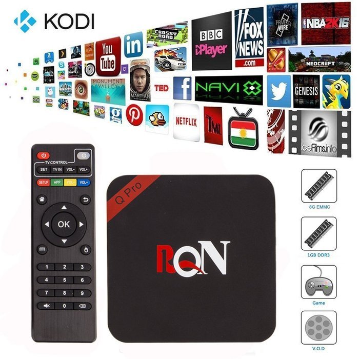 RQN Android Tv Box Q Pro Kodi(xbmc) Fully Loaded 1080p Quad Core Smart Media Player, IPTV,OTT TV ,Root,4k, H.265