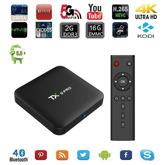 Kekilo TX3 Pro Kodi 16.1 Pre-installed Amlogic S905X Android 6.0 Quad Core TV Box 1G/8G 4K HD WiFi Google Streaming... N8