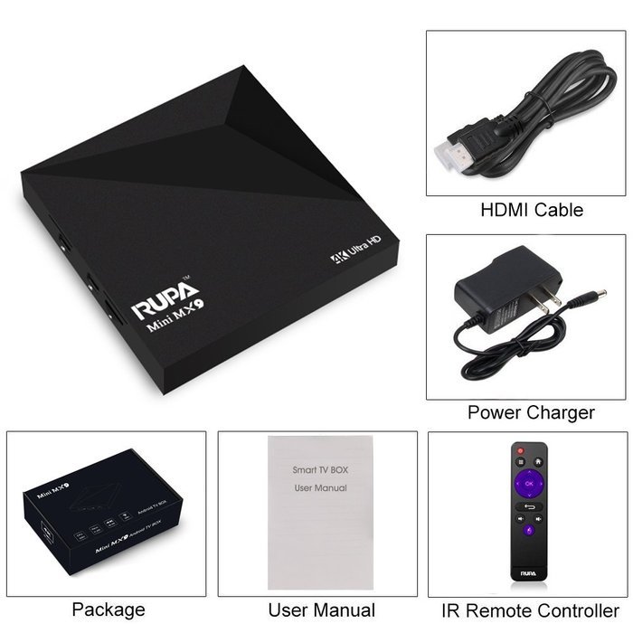 RUPA MiNi MX9 Android 5.1 TV Box RK3229 Quad Core 1G 8G EMMC 4K Lollipop Wifi KODI 16.1 Fully Loaded 3G 1080p... N9