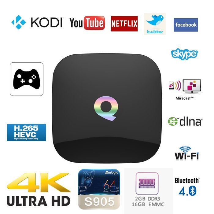 Guleek Qbox Amlogic S905 Quad Core Smart Android TV BOX 4K KODI XBMC Sports Movies Streaming Player Bluetooth...