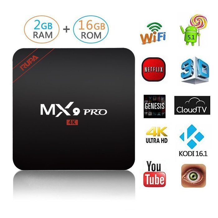 RUPA MX9 PRO Android 5.1 TV Box Rock-chips RK3229 Quad Core 2G/16G 4K HDMI PC Streaming Media Player with Built...