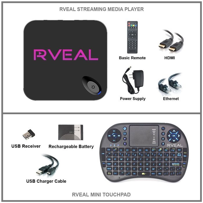 Rveal Streaming Media Player & Android Smart TV Box with Upgraded Rveal Mini Touchpad Remote & Keyboard N6