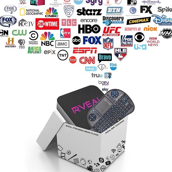 Rveal Streaming Media Player & Android Smart TV Box with Upgraded Rveal Mini Touchpad Remote & Keyboard N7