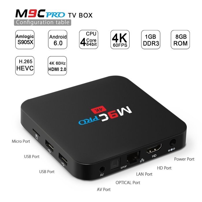 QacQoc M9C Pro Android 6.0 Tv Box 4K New Amlogic S905X Chipset-Quad Core [1G/8G] Kodi 16.1 Fully Loaded Ultra-Fast... N2