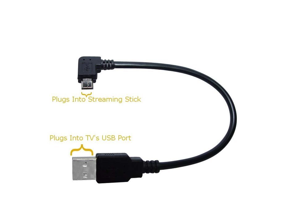 ChargedByTV USB 6" power cable for Streaming Media Devices like Chromecast and Roku N9
