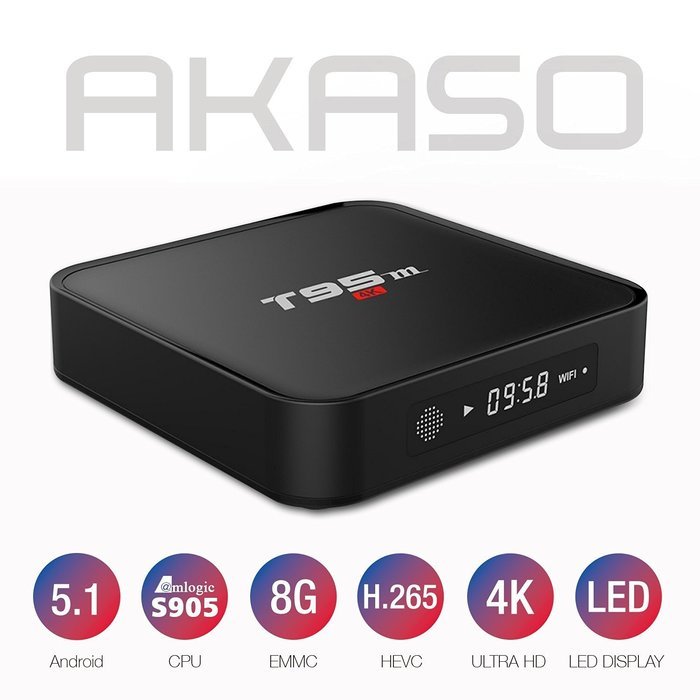 AKASO T95M Android TV Box 4K Kodi Fully Loaded Amlogic S905 Quad Core 1GB RAM 8GB Flash, 3D HDMI With LED Display...