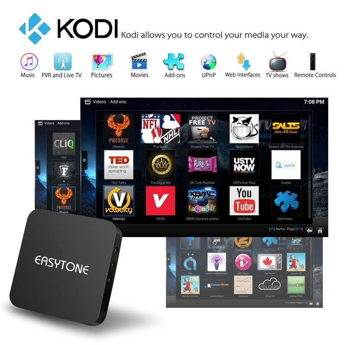 Easytone Android 4.4 Smart TV Box Free Movie with Remote Control Kodi Xbmc Preinstalled Add-ons 4X CPU S805 Quad... N5