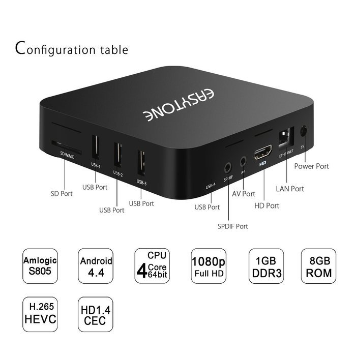 Easytone Android 4.4 Smart TV Box Free Movie with Remote Control Kodi Xbmc Preinstalled Add-ons 4X CPU S805 Quad... N8
