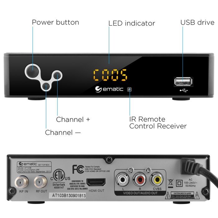 Digital Converter, Ematic Digital TV Converter Box with Recording, Playback, & Parental Controls [ AT103B ] N3