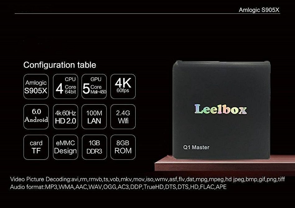 (2017 Leelbox Q1 Master Android TV Box Android 6.0 S905X Quad-core Cortex-A53 1GB RAM/8GB ROM Kodi 16.1 WIFI 2.4... N3