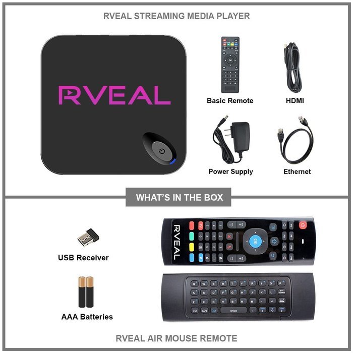 Rveal Streaming Media Player & Android Smart TV Box with Upgraded Rveal Air Mouse Remote & Keyboard N6
