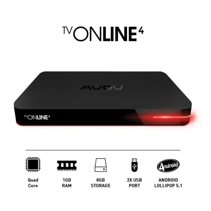 Avov TVonline 4 IPTV Set-Top Smart TV Box OTT Android Kodi Nova Middleware Multimedia Bluetooth 4.0
