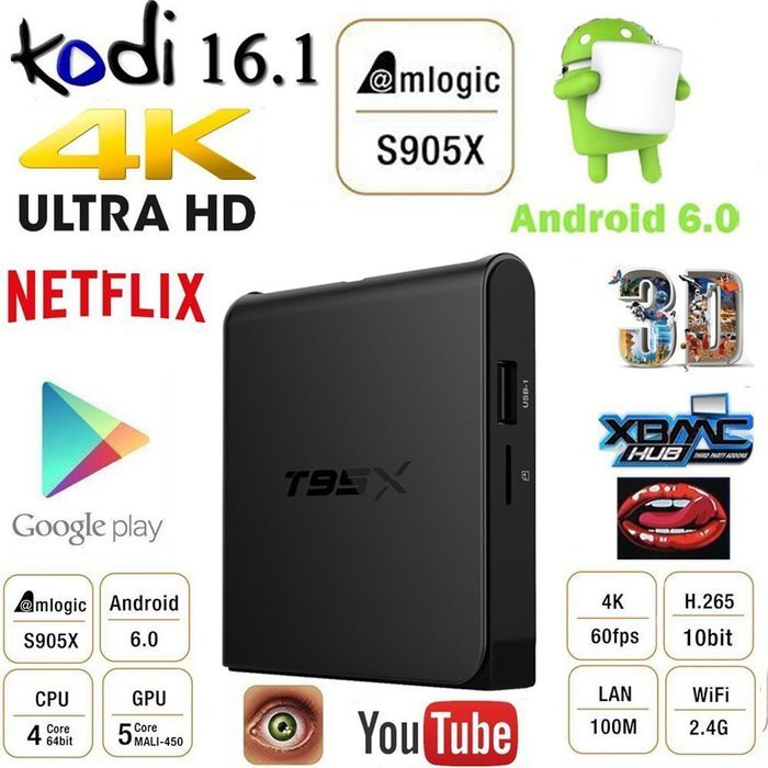 Miroha T95X Android 6.0 TV Box 2GB Ram / 8GB eMMC Flash Android 6.0 MarshMallow Amlogic S905X Quad-Core Cortex-A53... N3
