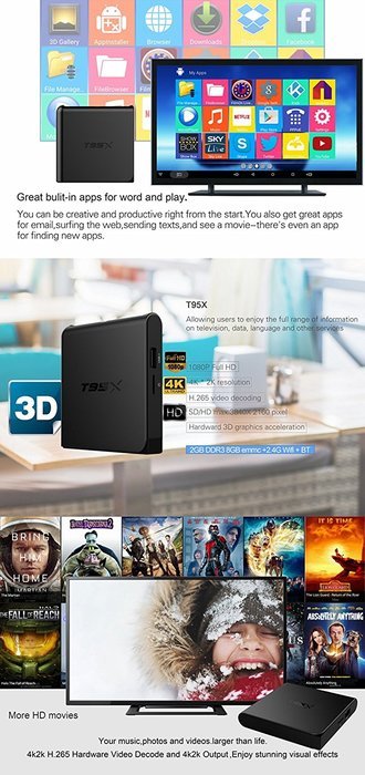 Miroha T95X Android 6.0 TV Box 2GB Ram / 8GB eMMC Flash Android 6.0 MarshMallow Amlogic S905X Quad-Core Cortex-A53... N4