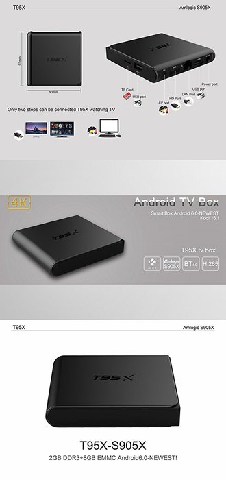Miroha T95X Android 6.0 TV Box 2GB Ram / 8GB eMMC Flash Android 6.0 MarshMallow Amlogic S905X Quad-Core Cortex-A53... N6