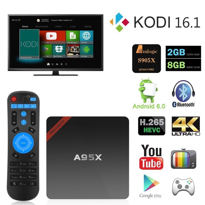 NEXBOX A95X Android 6.0 TV Streaming Media Player Box [2GB/8GB/4K/BT4.0 ...