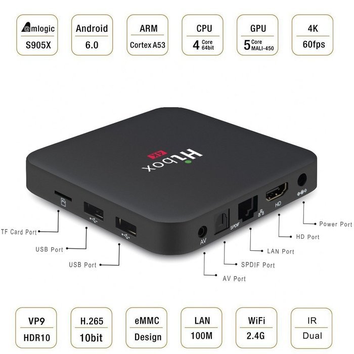 [Henscoqi Hi Box 4K] H1 TV Box Amlogic S905X Android 6.0 Marshmallow TV ...