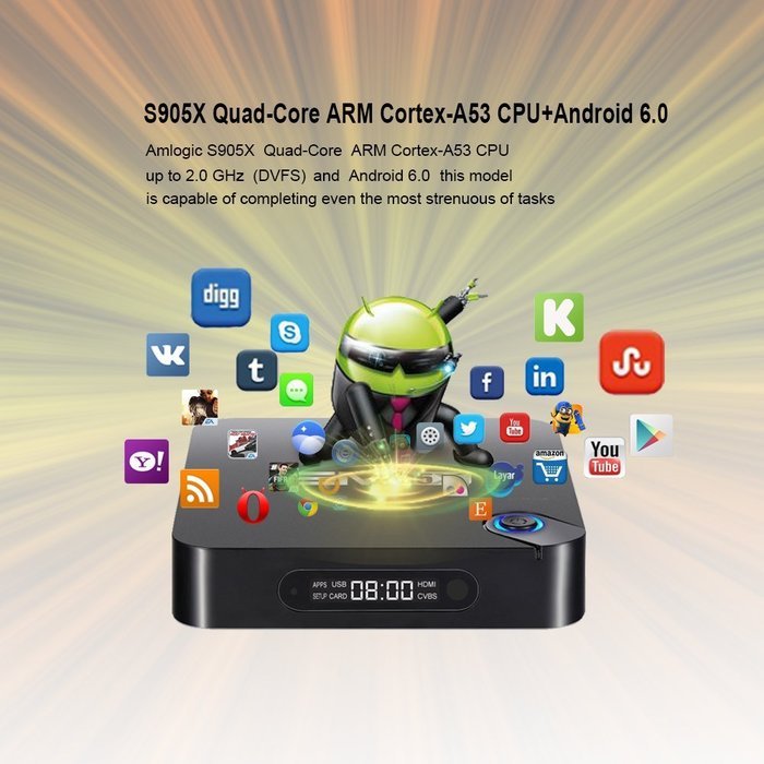 SUPVIN 2GB/16GB EM95X Android 6.0 TV box 4K Amlogic S905X Quad Core ARM Cortex A53 @2GHz KODI 16.1 Fully loaded... N5