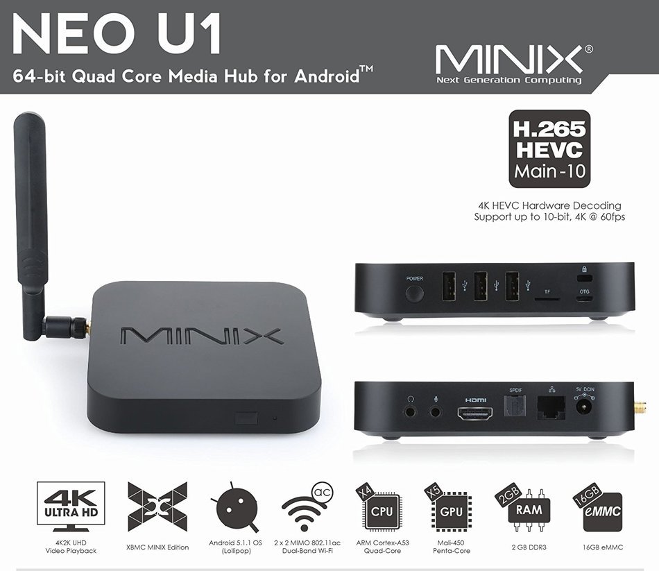 MINIX 2016 Latest NEO U1 Android 64-Bit Super HD 4K TV Box Streaming Media Players with I8 Wireless Mouse Remote... N16