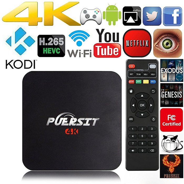 Puersit TV BOX Unlocked Android Fully Loaded KODI 16.0 1080P RK3229 1G/8G Quad-core Streaming Media Player with...