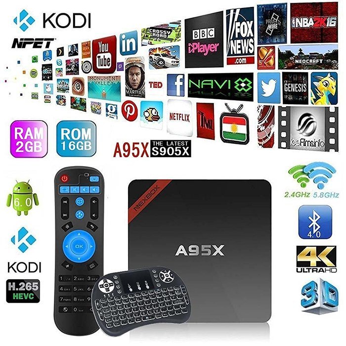 NPET NEXBOX A95X Android 6.0 S905X TV Box 2GB/16GB with Wireless Black ...