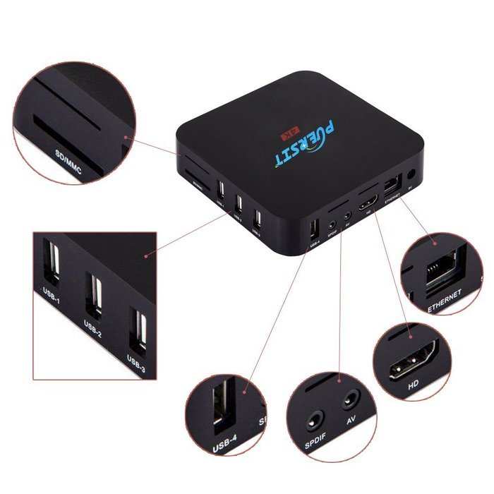 Puersit Q2 Pro Android 5.1 Wifi TV Box with 16.0 Quad Core 1GB/8GB and 4K Smart Media Player N5
