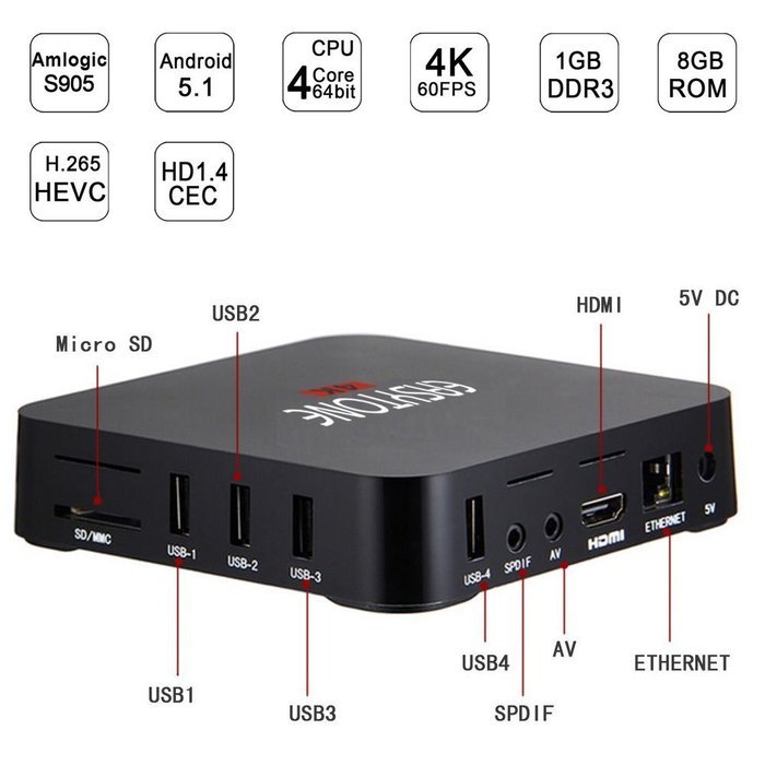Easytone 4K Ultra HD Android 5.1 Lollipop Amlogic S905 OTT TV Box Quad-Core Google Netflix Streaming Media Player... N5