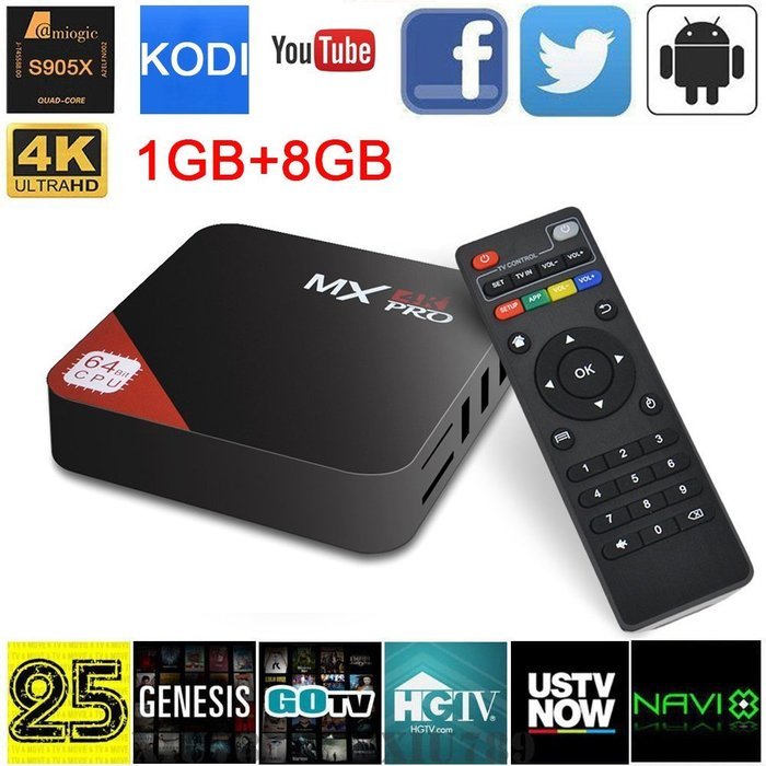 Fxexblin MX Pro Android 5.1 TV Box Amlogic S905X Quad Core 4K 3D Kodi 1G/8G WiFi HDMI Smart Media Player