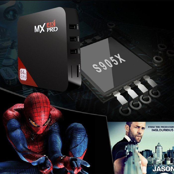Fxexblin MX Pro Android 5.1 TV Box Amlogic S905X Quad Core 4K 3D Kodi 1G/8G WiFi HDMI Smart Media Player N4