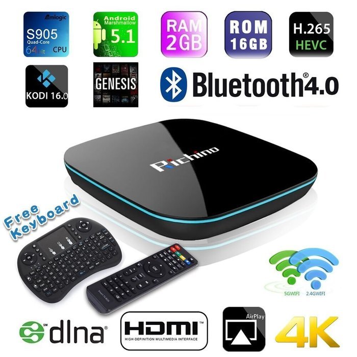 2016 NEWEST Richino Q Box Android 5.1 4K TV BOX Amlogic S905 2GB +16 GB With KODI 16.0 Bluetooth 4.0 ,2.4GHz/5GHz...