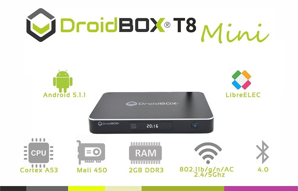DroidBOX T8 Mini with IR DualBoot Android 5.1.1 and OpenELEC Kodi 16.2.1 TV BOX Quad Core CPU 16GB Rom 4K Ultra... N2