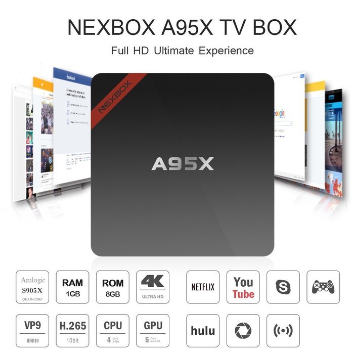 2nd Generation - NEXBOX A95X Android 6.0 TV Box [1GB/8GB/4K/2.4G WiFi/SPDIF] Amlogic S905X 64Bit Quad core CPU...