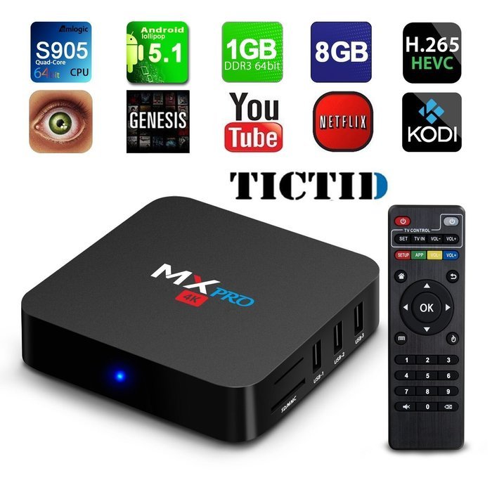 TICTID MX Pro Amlogic S905 Chipset Android 5.1 Lollipop OS Quad Core 1G/8G 4K Google Streaming Media Player TV...
