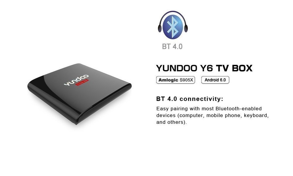 YUNDOO Y6 2G/32G TV Box Android 6.0 4K Smart OTT Box AML S905X Quad Core KODI 16.1 Fully Loaded Miracast Streaming... N6