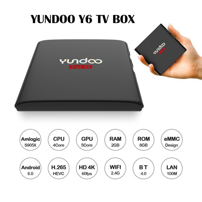 YUNDOO Y6 2G/32G TV Box Android 6.0 4K Smart OTT Box AML S905X Quad Core KODI 16.1 Fully Loaded Miracast Streaming... N9