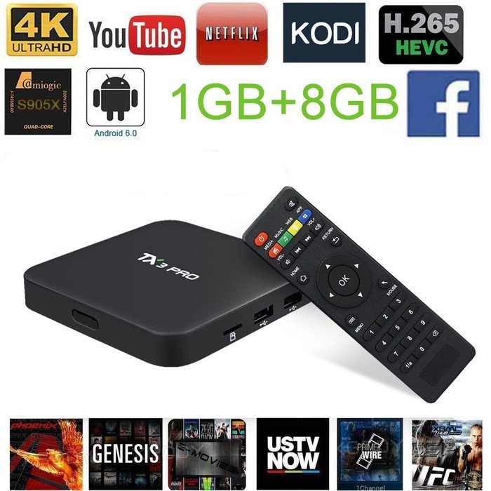 Fxexblin 4K Amlogic S905X Android 6.0 Android Marshmallow Smart TV Box Kodi 16.1 HDMI 1GB 8GB DLNA Streaming Media...