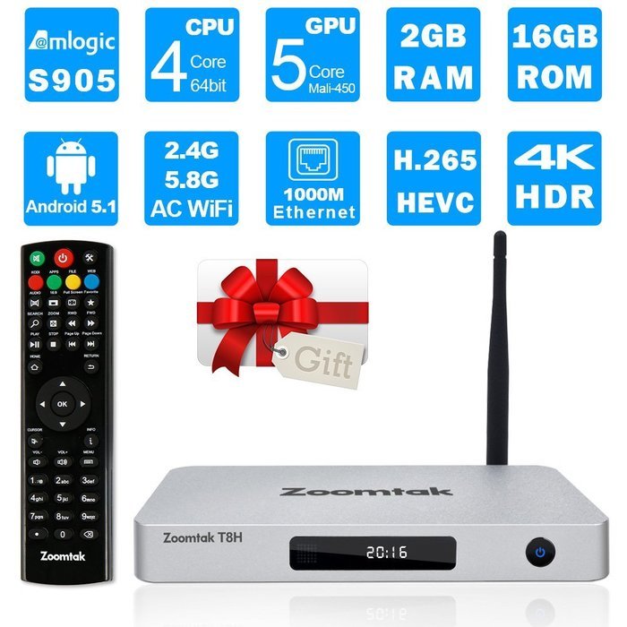 Zoomtak Android TV Box T8H Stunning 4K Streaming Media Player Superior Kodi 16.1 Software Fully Loaded And Unique...